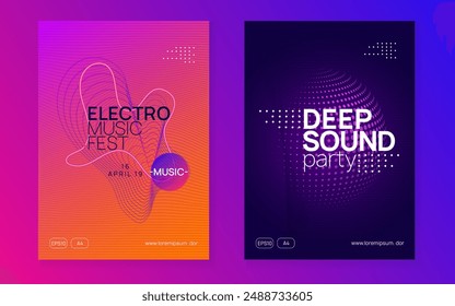 Discotheque Magazine. Soundwave Radio Illustration. Concert Cover. Party Event. Pink Sound Set. Night Club Electro Graphic. Green Techno Banner. Blue Discotheque Magazine