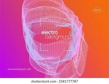 Discotheque Poster. Blue Dj Event. Psychedelic Audio Illustration. Concert Vector. Dance Trance Element. Green Night Club Flyer. Techno Banner. Violet Discotheque Poster