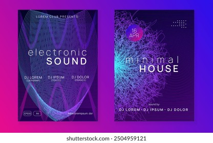 Discotheque Poster. Electro Invite. Edm Event. Electronic Disco Invitation. Blue Night Club Design. Techno Festival Graphic. Pink Music Set. Green Discotheque Poster