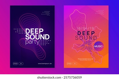 Discotheque Poster. Green Fest Banner. Dj Design. Techno Festival Graphic. Electro Invite. Violet Party Background. Nightclub Audio Invitation. Pink Discotheque Poster