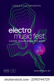 Discotheque Poster. Green Party Flyer. Blue Music Set. Electro Invite. Soundwave Beat Illustration. Edm Banner. Dj Trance Template. Pink Discotheque Poster