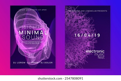 Discotheque Poster. Pink Night Club Banner. Green Fest Event. Techno Concert Template. Party Set. Festival Invite. Electronic Beat Illustration. Violet Discotheque Poster