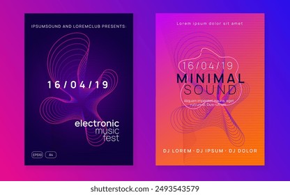 Discotheque Poster. Soundwave Radio Invitation. Edm Event. Blue Fest Banner. Festival Vector. Violet Music Design. Sound Trance Template. Green Discotheque Poster