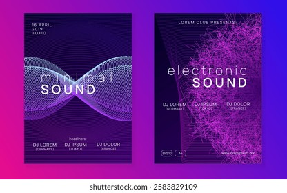 Discotheque Set. Concert Cover. Electronic Radio Illustration. Violet Night Club Background. Pink Fest Design. Party Poster. Sound Festival Element. Green Discotheque Set