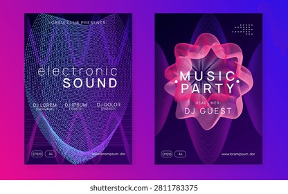 Discotheque Set. Dj Magazine. Green Fest Poster. Violet Music Event. Party Trance Graphic. Concert Cover. Nightclub Beat Invitation. Blue Discotheque Set