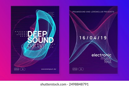 Discotheque Set. Music Design. Nightclub Disco Illustration. Techno Concert Template. Green Night Club Magazine. Blue Dance Event. Festival Cover. Violet Discotheque Set