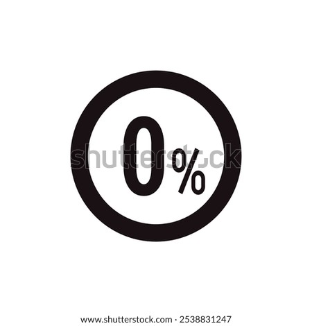discount 0% icon vector a black circular icon with bold centered text on a white background.