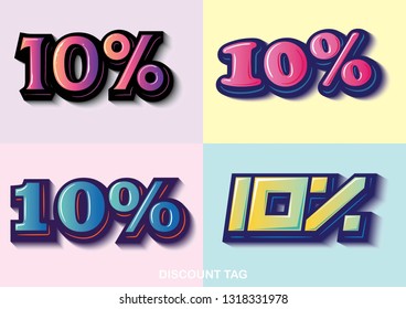 discount 10% label tag with gradient lettering style graphic design vector