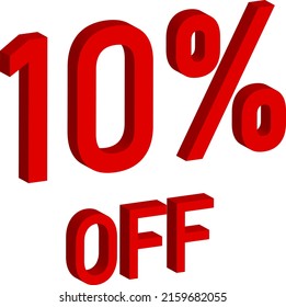 Discount 10 percent off. 3D illustration on white background.