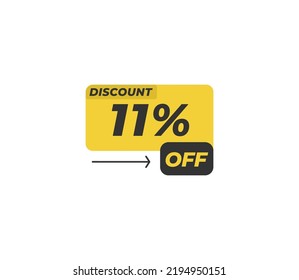 Discount 11% off tag product banner label vector art illustration. Isolated on White Background in yellow color