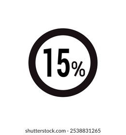 discount 15% icon vector a black circular icon with bold centered text on a white background.
