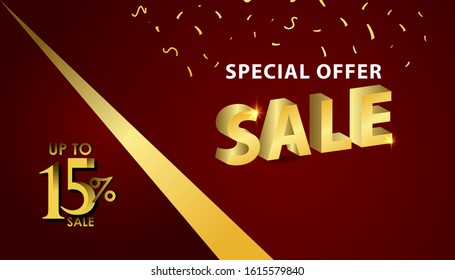 Discount up to 15% Special Offer Gold Banner Vector Template Design Illustration