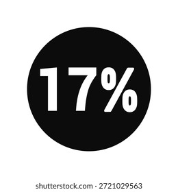 desconto 17% ícone vetor círculo preto com texto branco