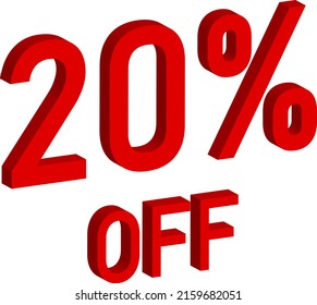 Discount 20 percent off. 3D illustration on white background.