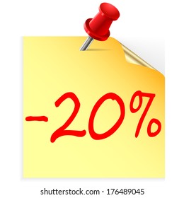 Discount 20 procent on yellow adhesive notes with pin