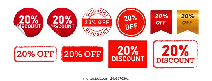 discount 20 stamp ribbon and labels ticker sign for offer promotion advertising marketing sale
