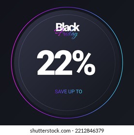 Discount 22 percent concept. Special offers for regular customers, bonuses, round Black Friday coupon. Modern methods of marketing. Poster or banner for website. Cartoon flat vector illustration