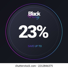 Discount 23 percent concept. Graphic element for website. Interface for programs and applications. Round Coupon or Button, Black Friday, festivals and Holidays. Cartoon flat vector illustration