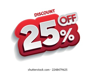 Discount 25% percent sign in red and white colors isolated on white background.