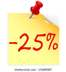Discount 25 procent on yellow adhesive notes with pin