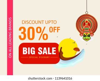 Discount 30% Off, Big Onam Sale Banner Design.