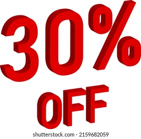 Discount 30 percent off. 3D illustration on white background.