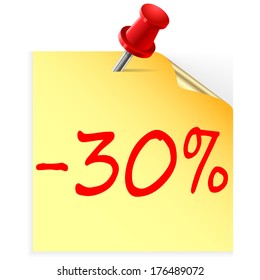 Discount 30 procent on yellow adhesive notes with pin