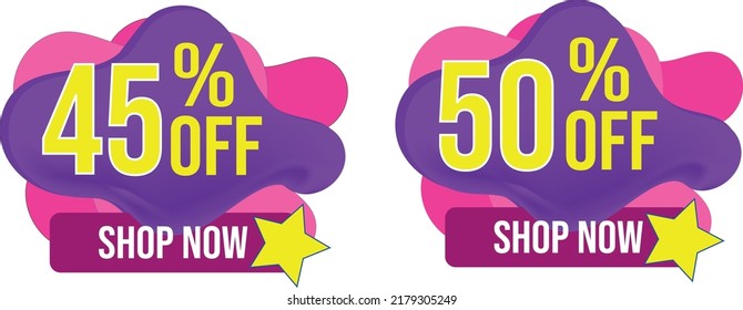 Discount 3d banner shape tags. Special offer speech bubbles. Sale coupon price tag icon. Ribbon banner with 5 and 10 percent discount offer. Sale price tag message. Promotion dialog balloon.