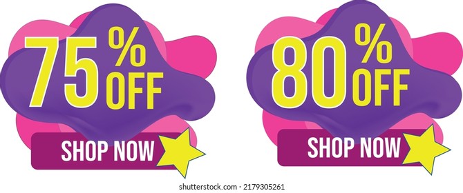 Rabatt auf 3D-Banner-Formmarken. Spezielles Angebot von Sprachblasen. Verkaufs-Coupon Preis-Symbol. Flachbanner mit 5 und 10 Prozent Rabatt Angebot. Preisschild zum Verkauf Dialogballon für Werbeaktionen.