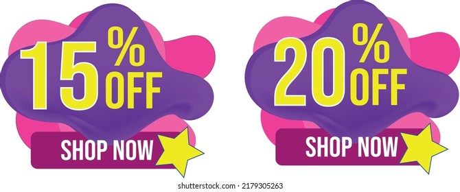 Discount 3d banner shape tags. Special offer speech bubbles. Sale coupon price tag icon. Ribbon banner with 5 and 10 percent discount offer. Sale price tag message. Promotion dialog balloon.