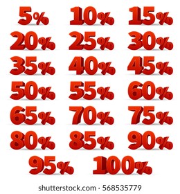 Discount 3d numbers vectors set. 10 off and 50 off percent discount store signs.