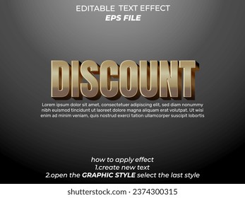 discount 3d text effect, text style, editabled. vector template
