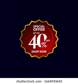 Descuento de hasta un 40% de descuento en la oferta especial Tienda ahora etiqueta etiqueta Vector plantilla Diseño Ilustración