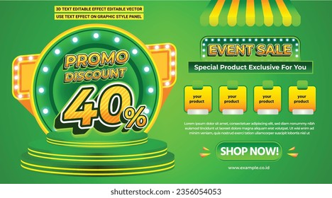 DISCOUNT 40 PERCENT 3D TEXT EFFECT EDITABLE BANNER SALE SPECIAL OFFER TEMPLATE BACKGROUND FLYER SALE PROMO BIG EVENT 