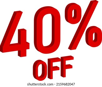 Discount 40 percent off. 3D illustration on white background.