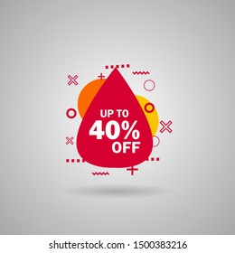 Discount up to 40 percent Off, Red Sale Sticker on white background. Special offer sale red label. Vector Modern Sticker Illustration flat style. Sale Discount Banner, offer price tag. 