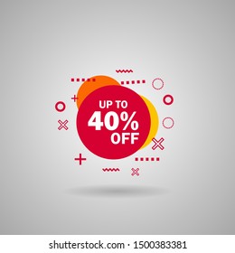 Discount up to 40 percent Off, Red Sale Sticker on white background. Special offer sale red label. Vector Modern Sticker Illustration flat style. Sale Discount Banner, offer price tag. 