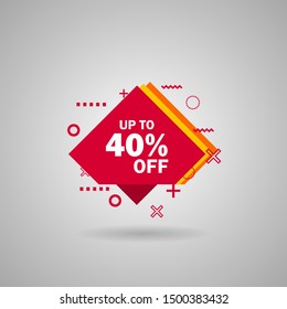 Discount up to 40 percent Off, Red Sale Sticker on white background. Special offer sale red label. Vector Modern Sticker Illustration flat style. Sale Discount Banner, offer price tag. 