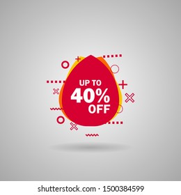 Discount up to 40 percent Off, Red Sale Sticker on white background. Special offer sale red label. Vector Modern Sticker Illustration flat style. Sale Discount Banner, offer price tag. 