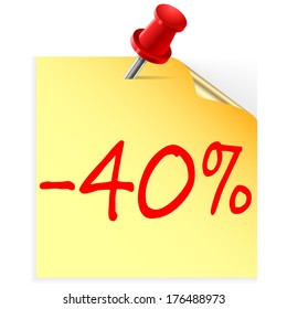 Discount 40 procent on yellow adhesive notes with pin