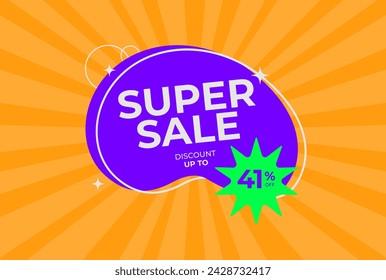 Discount up to 41% off Super sale. Forty one percent off promotion. Super sale business banner on rays orange background. Eps 10 vector illustration.