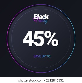 Discount 45 percent concept. Black Friday, sales, festival and holiday. Interface for programs and applications, advertising software. Special offer for clients. Cartoon flat vector illustration