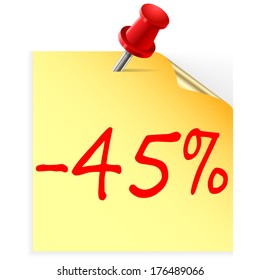 Discount 45 procent on yellow adhesive notes with pin