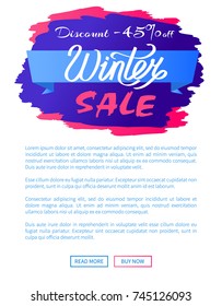 Discount - 45% winter sale promo label design with text info on abstract brush strokes vector illustration advertisement stylish tag web online poster
