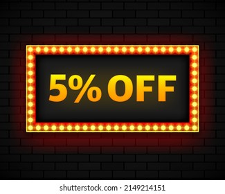 Discount 5 percent sale light bulbs boxes retro design banner. Vector illustration.