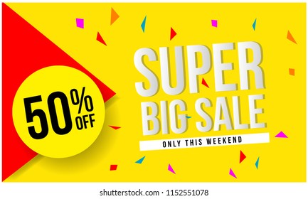Discount up to 50%. Big Sale bright banner design, vector illustration