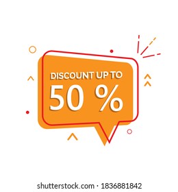 discount up to 50 %. festive design with simple geometric shapes promotion header, sales banner, dialog, bubble speech, tips, template, background