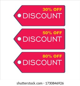 50% Ermäßigung, 30% Ermäßigung. 80% Ermäßigung