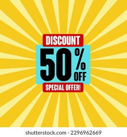Discount 50% off special offer on yellow background