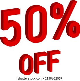 Discount 50 percent off. 3D illustration on white background.